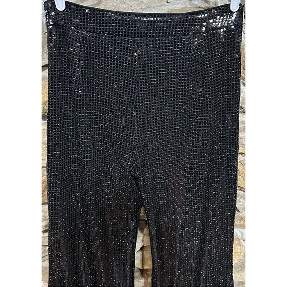 NWT GPD Black Sequin Embellished Wide Leg Pants Size Large Glam Party Trousers - Picture 5 of 9